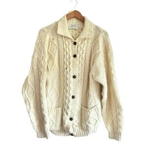 Thomas Keeling Sz XL Vintage Wool Fisherman Cable Knit Cardigan Sweater Irish